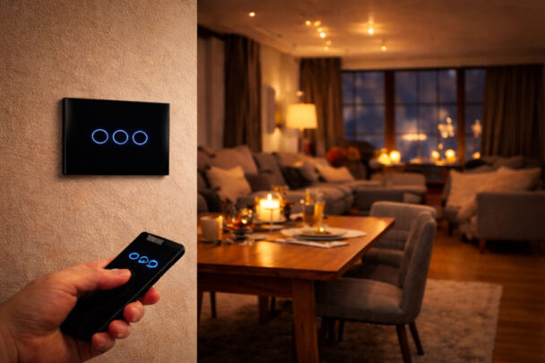 Nowoczesne oświetlenie dotykowe w salonie – inteligentne światło reagujące na dotyk i sterowanie zdalne