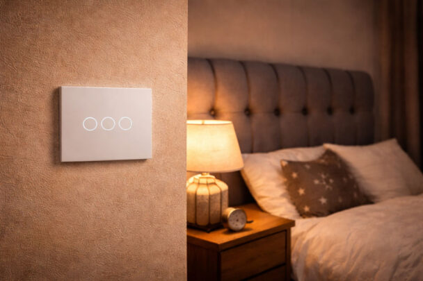 Oświetlenie reagujące na dotyk w sypialni – minimalistyczny panel dotykowy do sterowania światłem